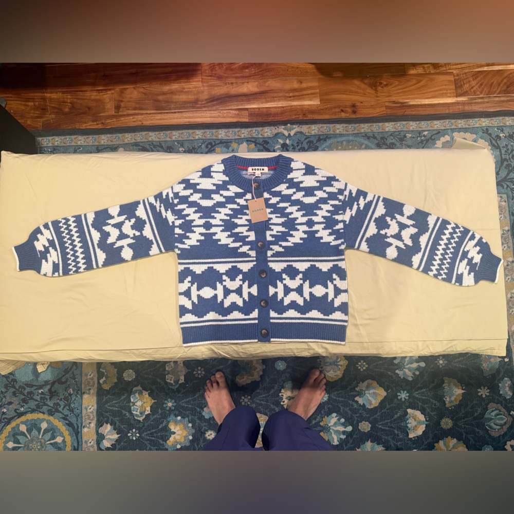 Boden Abi Jacquard Cardigan - denim blue Aztec